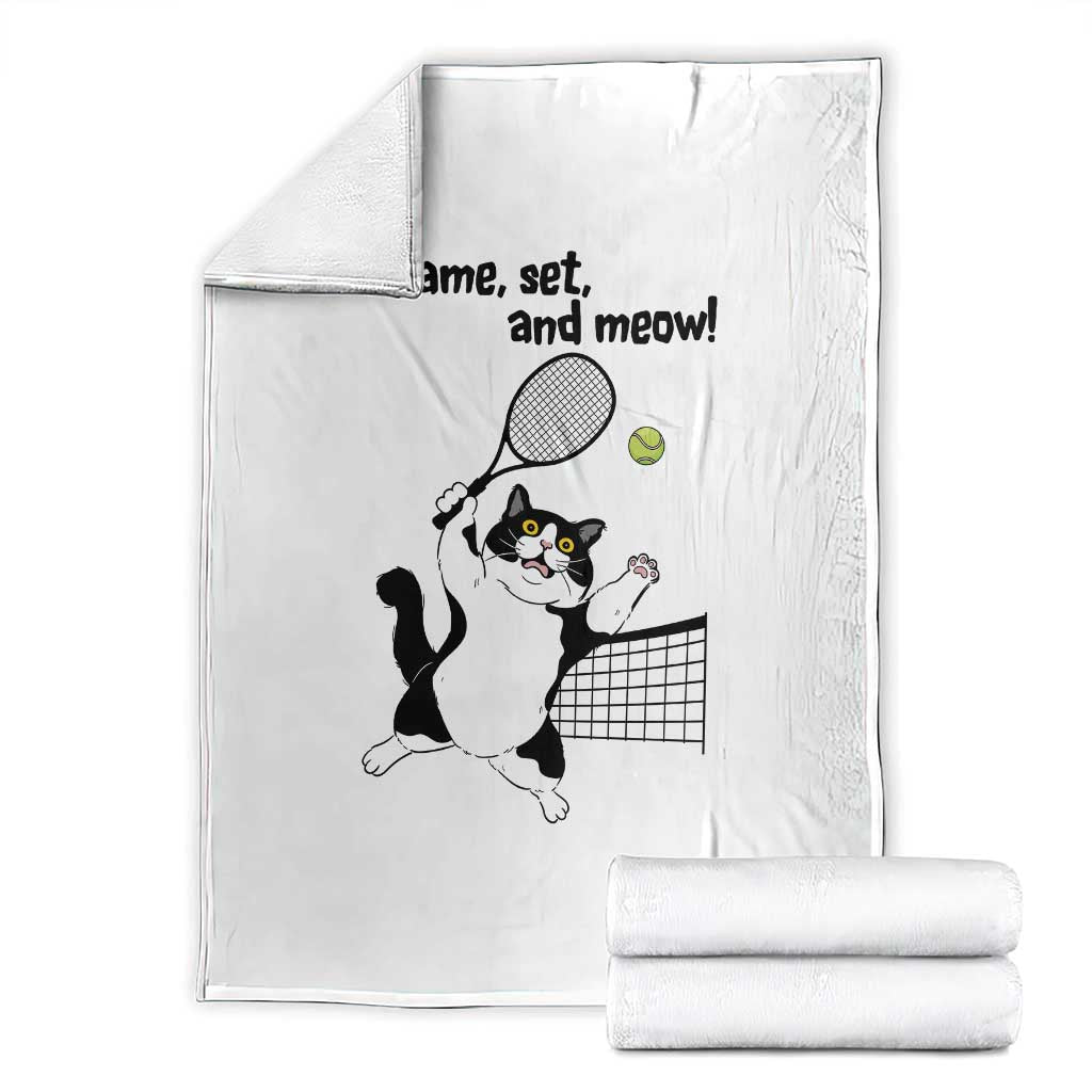 Funny Chubby Cat Tennis Throw Blanket Game Set And Meow TS12 White Print Your Wear