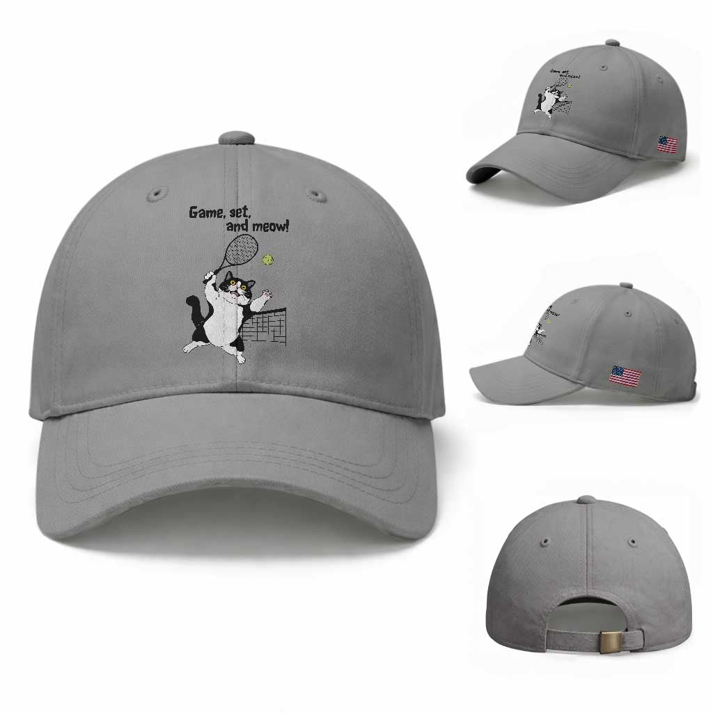 Funny Chubby Cat Tennis Baseball Cap Game Set And Meow TS12 Baseball Cap Universal Fit Sport Gray Print Your Wear