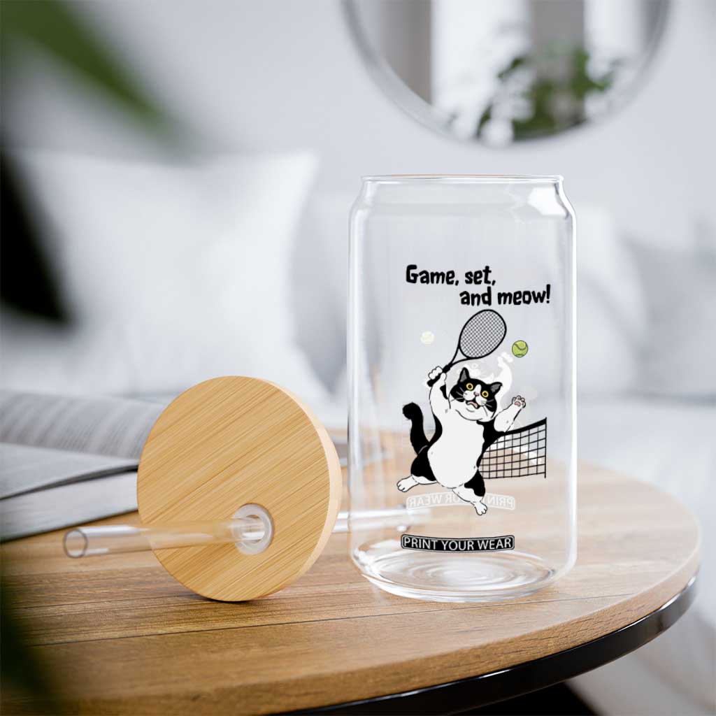 Funny Chubby Cat Tennis Glass Can Game Set And Meow TS12 Print Your Wear