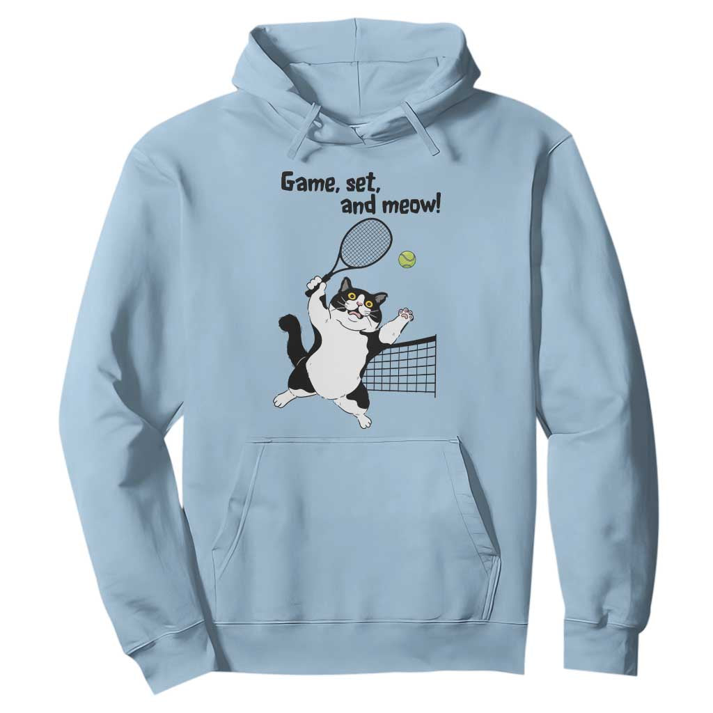 Funny Chubby Cat Tennis Hoodie Game Set And Meow TS12 Light Blue Print Your Wear