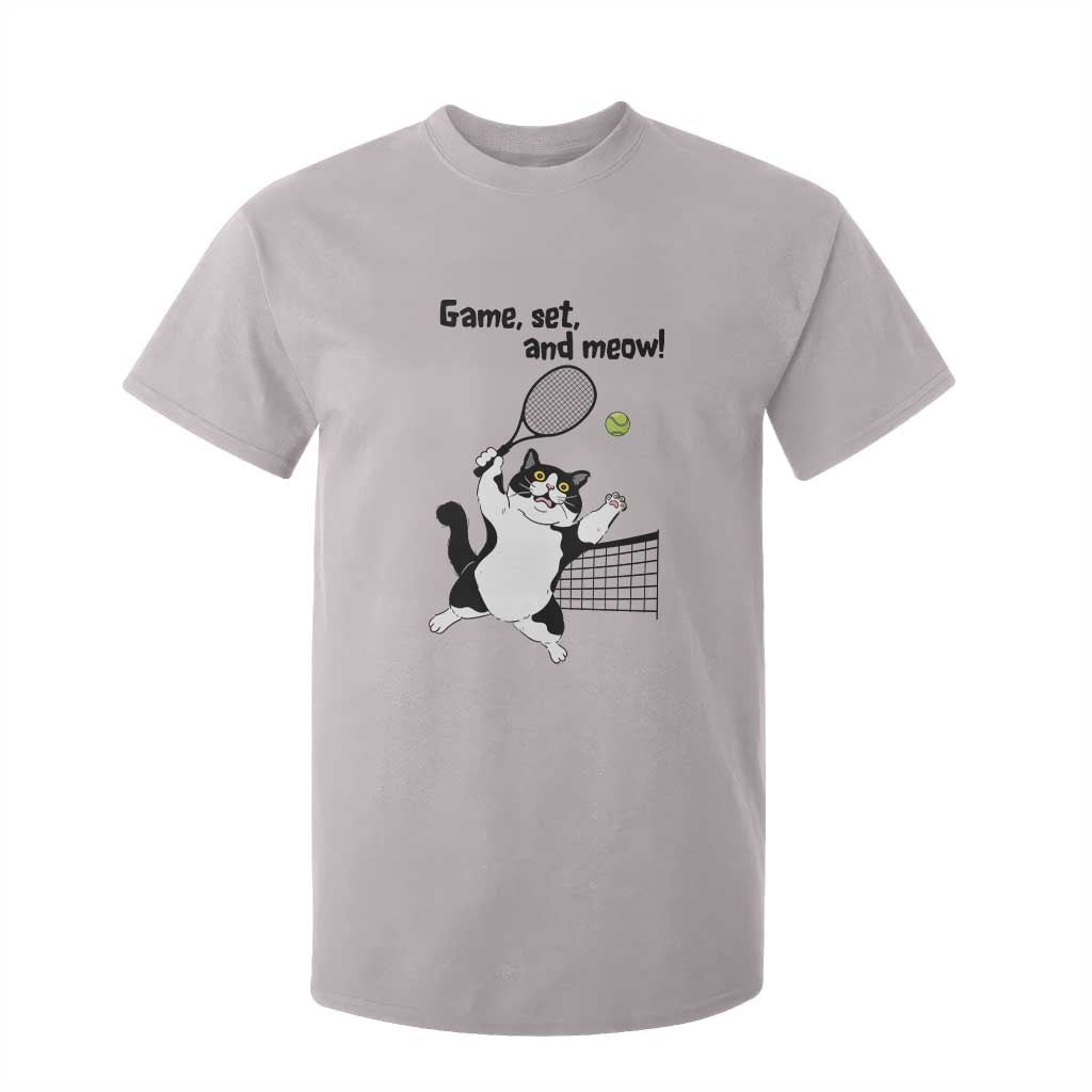 Funny Chubby Cat Tennis T Shirt For Kid Game Set And Meow TS12 Ice Gray Print Your Wear