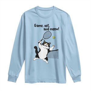 Funny Chubby Cat Tennis Long Sleeve Shirt Game Set And Meow TS12 Light Blue Print Your Wear