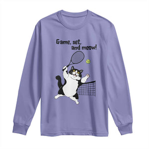 Funny Chubby Cat Tennis Long Sleeve Shirt Game Set And Meow TS12 Violet Print Your Wear