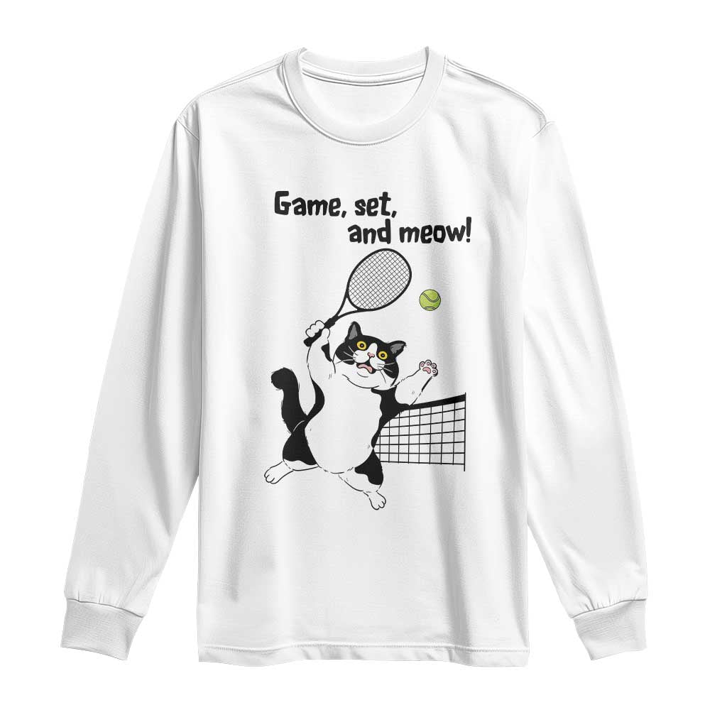 Funny Chubby Cat Tennis Long Sleeve Shirt Game Set And Meow TS12 White Print Your Wear
