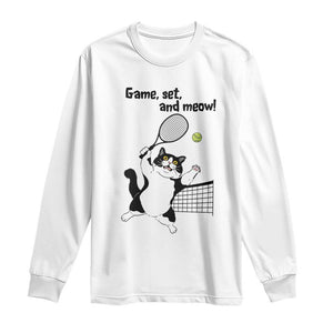 Funny Chubby Cat Tennis Long Sleeve Shirt Game Set And Meow TS12 White Print Your Wear