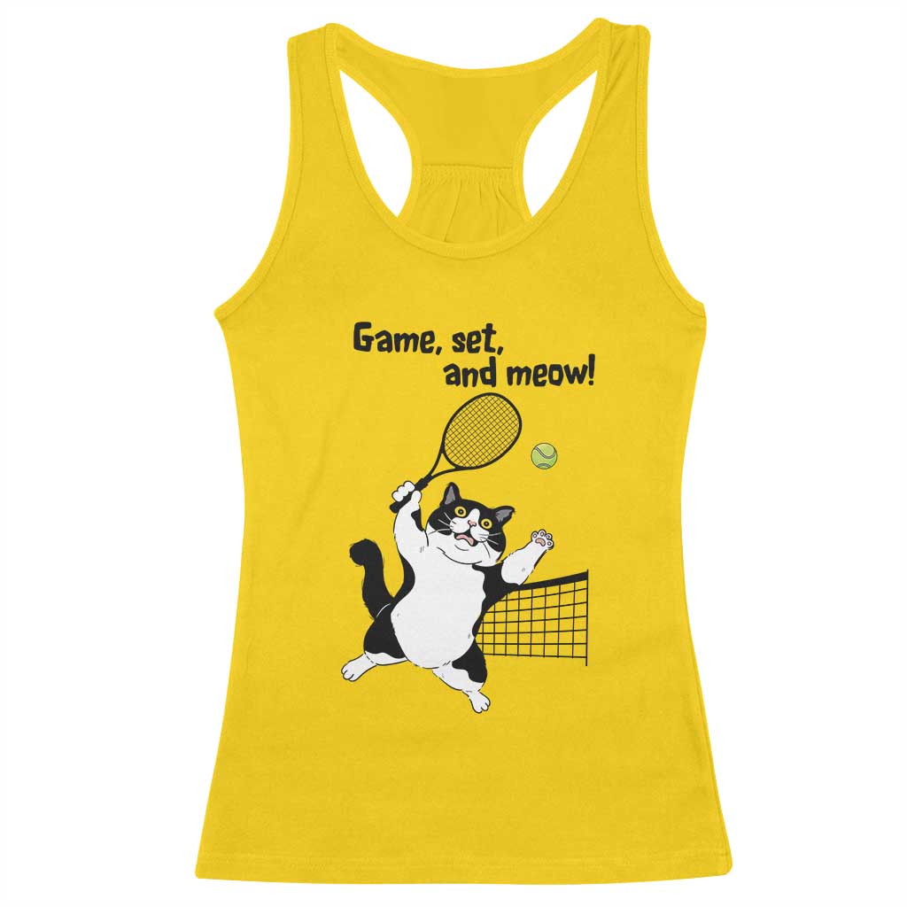 Funny Chubby Cat Tennis Racerback Tank Top Game Set And Meow TS12 Daisy Print Your Wear