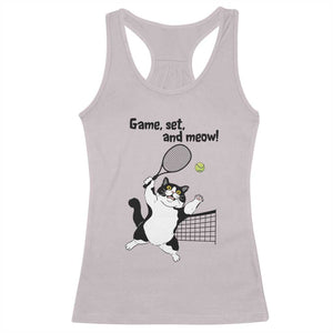 Funny Chubby Cat Tennis Racerback Tank Top Game Set And Meow TS12 Ice Gray Print Your Wear