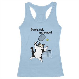 Funny Chubby Cat Tennis Racerback Tank Top Game Set And Meow TS12 Light Blue Print Your Wear