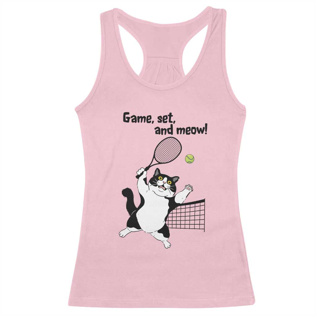 Funny Chubby Cat Tennis Racerback Tank Top Game Set And Meow TS12 Light Pink Print Your Wear