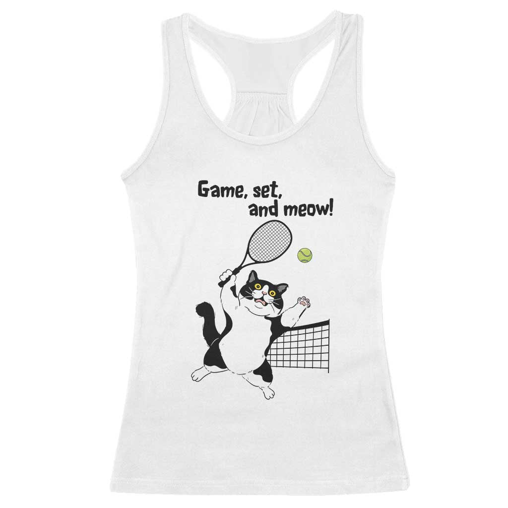 Funny Chubby Cat Tennis Racerback Tank Top Game Set And Meow TS12 White Print Your Wear