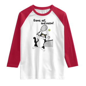 Funny Chubby Cat Tennis Raglan Shirt Game Set And Meow TS12 White Red Print Your Wear