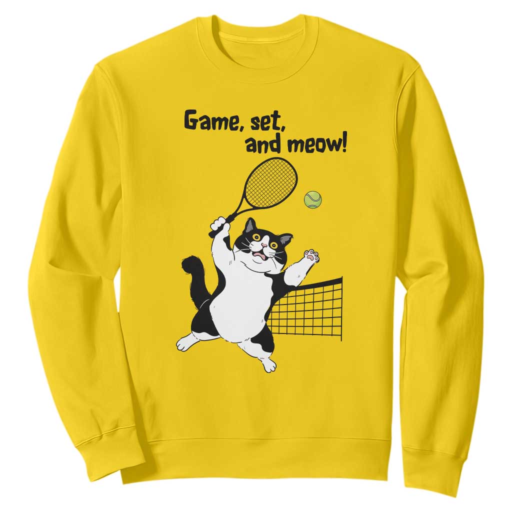 Funny Chubby Cat Tennis Sweatshirt Game Set And Meow TS12 Daisy Print Your Wear