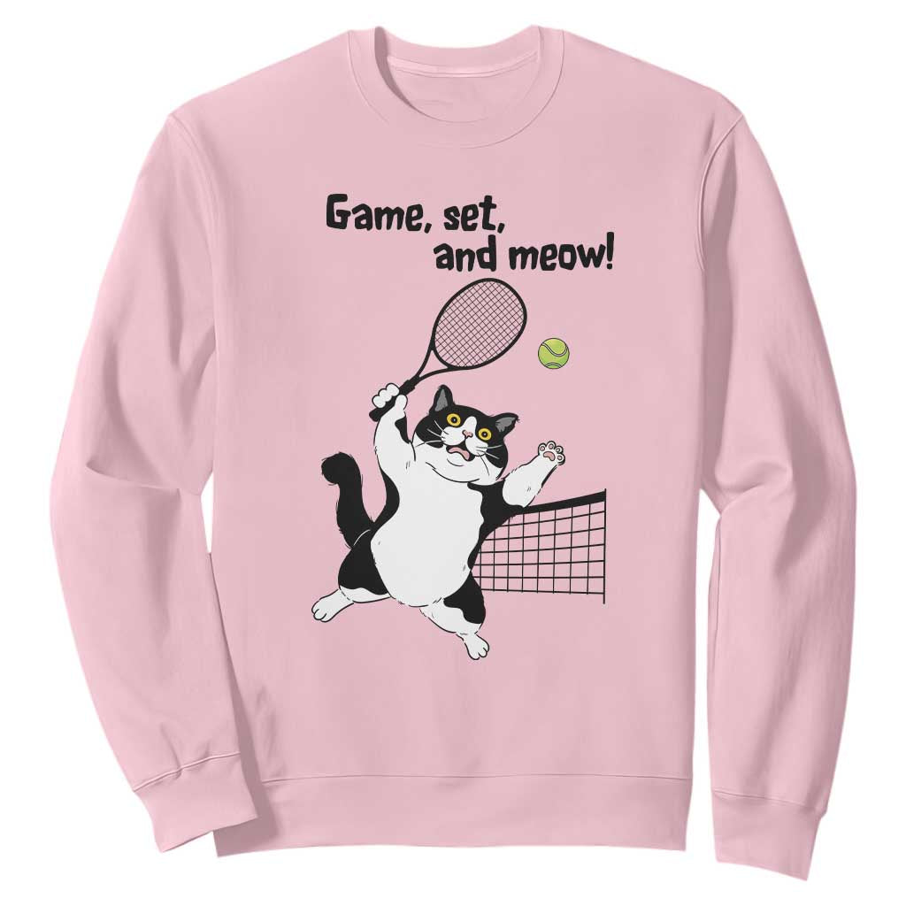 Funny Chubby Cat Tennis Sweatshirt Game Set And Meow TS12 Light Pink Print Your Wear
