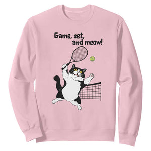 Funny Chubby Cat Tennis Sweatshirt Game Set And Meow TS12 Light Pink Print Your Wear