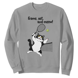 Funny Chubby Cat Tennis Sweatshirt Game Set And Meow TS12 Sport Gray Print Your Wear