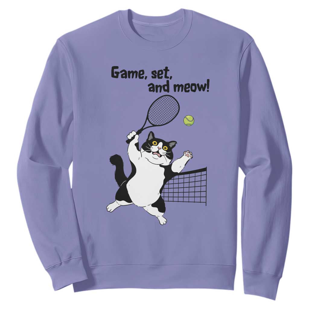 Funny Chubby Cat Tennis Sweatshirt Game Set And Meow TS12 Violet Print Your Wear
