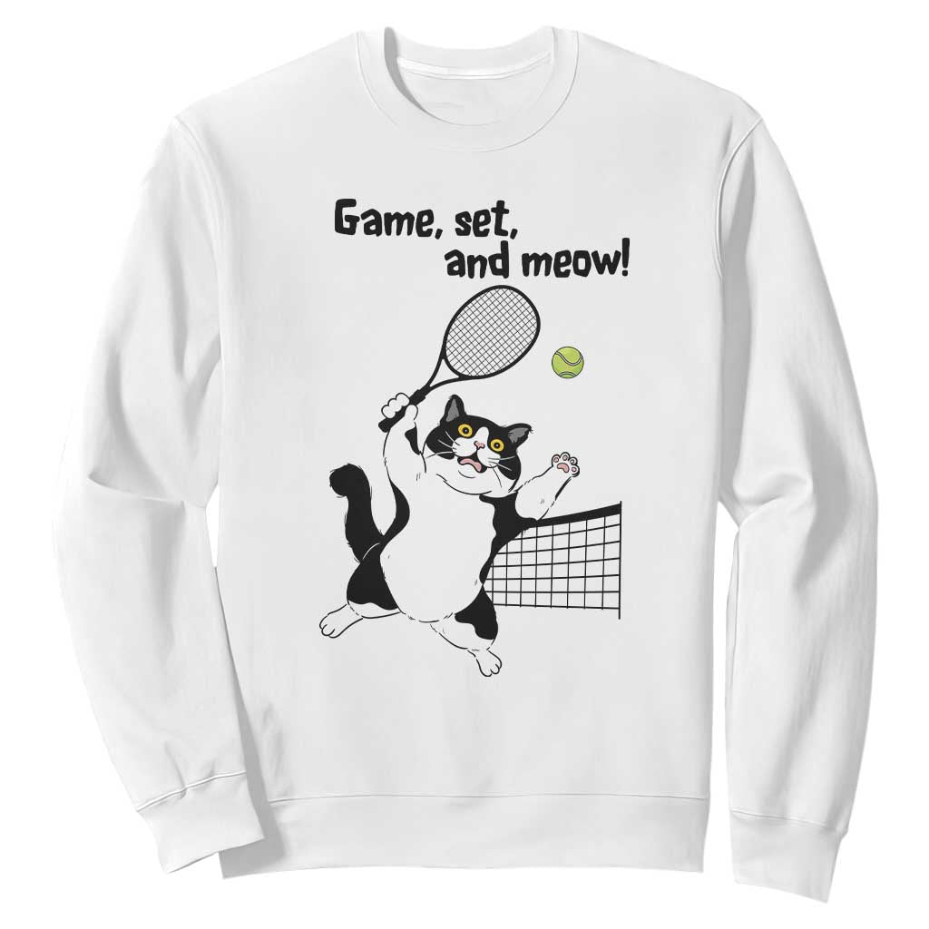 Funny Chubby Cat Tennis Sweatshirt Game Set And Meow TS12 White Print Your Wear