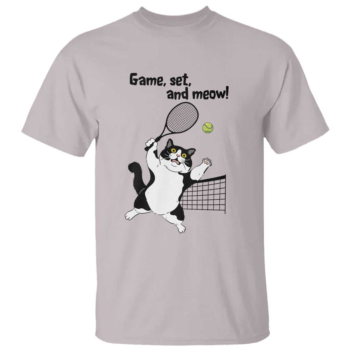 Funny Chubby Cat Tennis T Shirt Game Set And Meow TS12 Ice Gray Print Your Wear