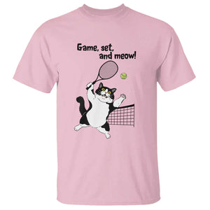 Funny Chubby Cat Tennis T Shirt Game Set And Meow TS12 Light Pink Print Your Wear