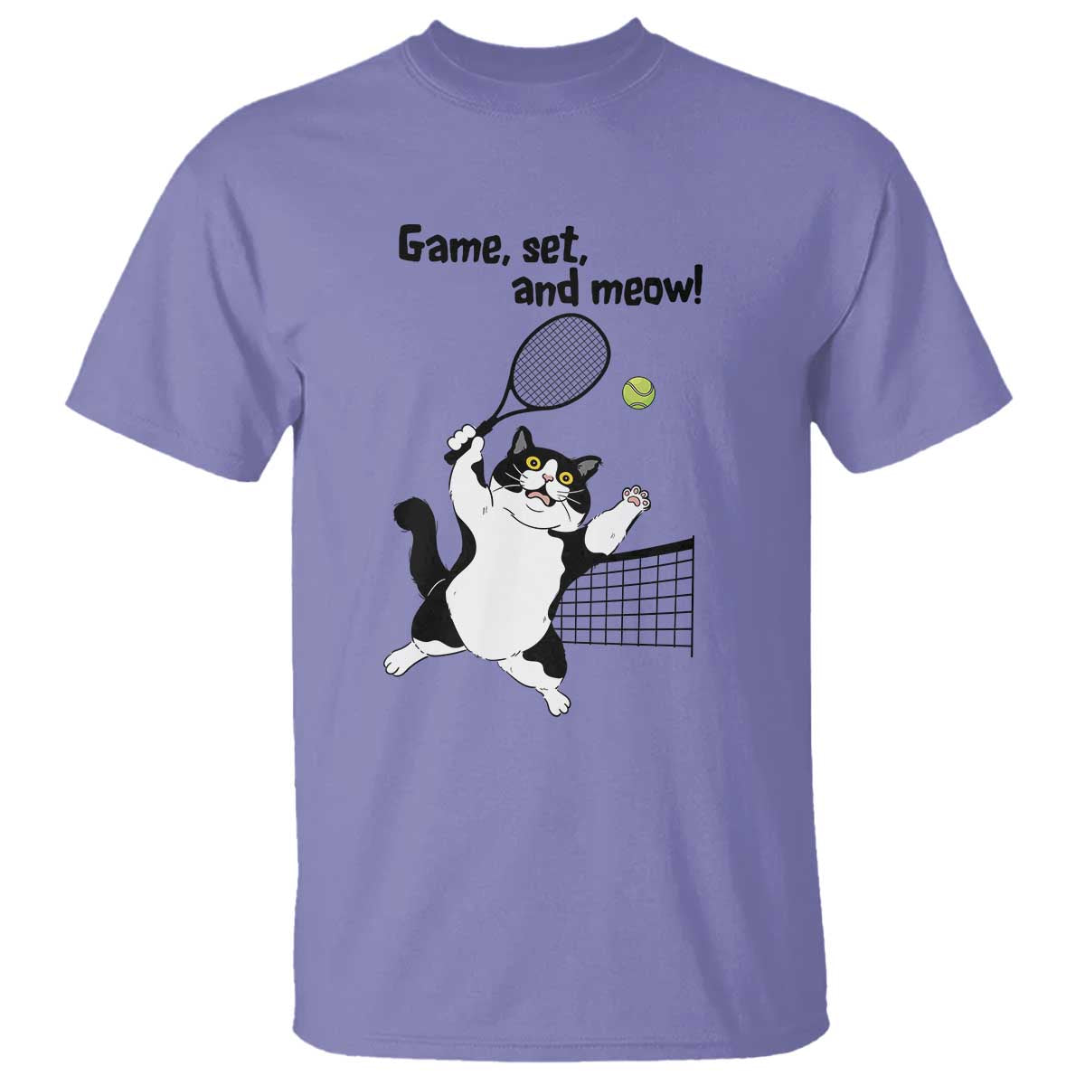 Funny Chubby Cat Tennis T Shirt Game Set And Meow TS12 Violet Print Your Wear