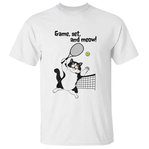 Funny Chubby Cat Tennis T Shirt Game Set And Meow TS12 White Print Your Wear