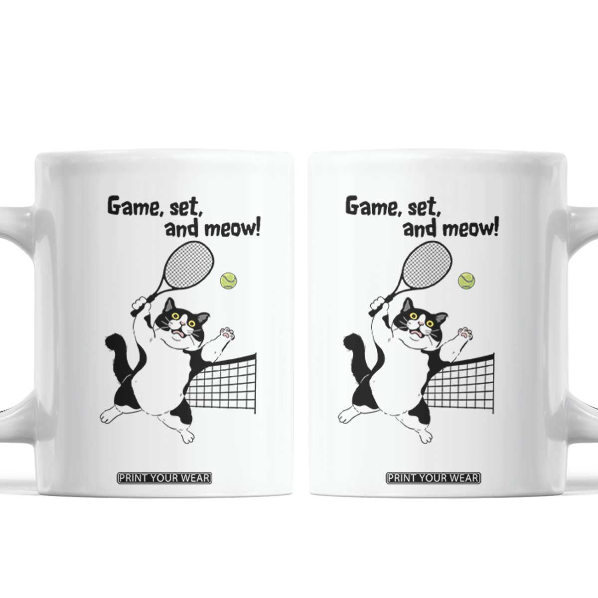 Funny Chubby Cat Tennis Coffee Mug Game Set And Meow TS12 White Print Your Wear