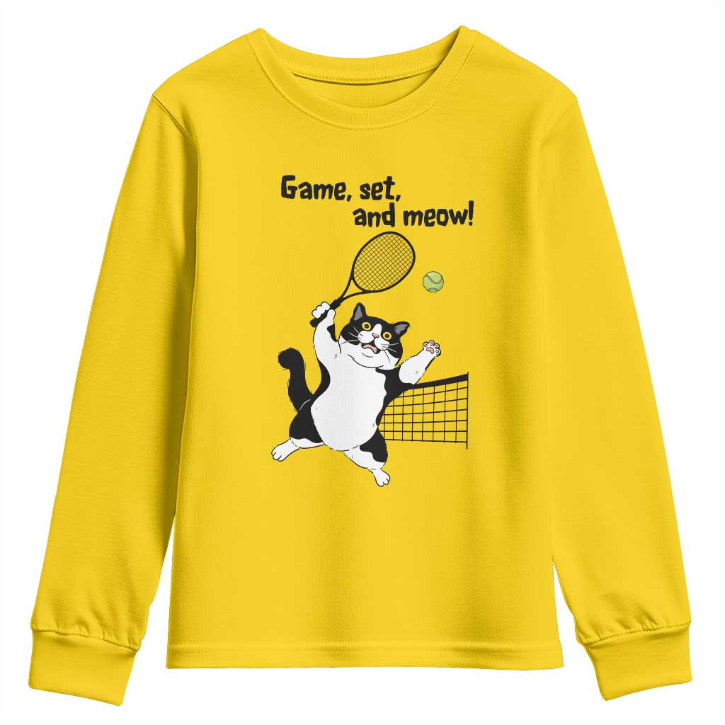 Funny Chubby Cat Tennis Youth Sweatshirt Game Set And Meow TS12 Daisy Print Your Wear