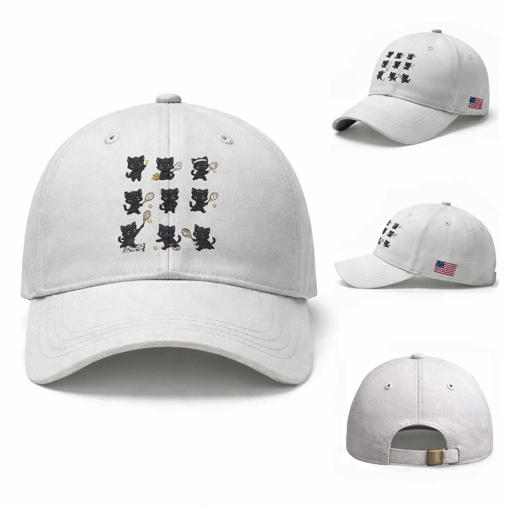 Funny Tennis Game Day Cat Baseball Cap Tennis Player Gift TS12 Baseball Cap Universal Fit White Print Your Wear