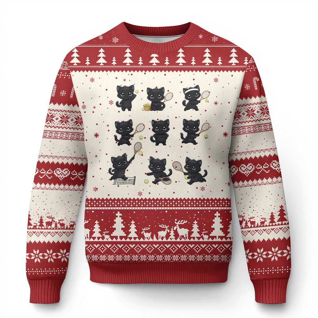 Funny Tennis Game Day Cat Ugly Christmas Sweater Tennis Player Gift TS12 Beige Red Print Your Wear