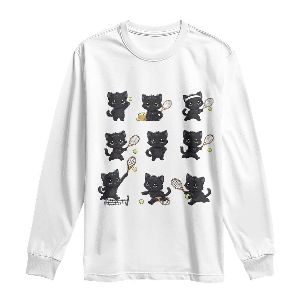 Funny Tennis Game Day Cat Long Sleeve Shirt Tennis Player Gift TS12 White Print Your Wear