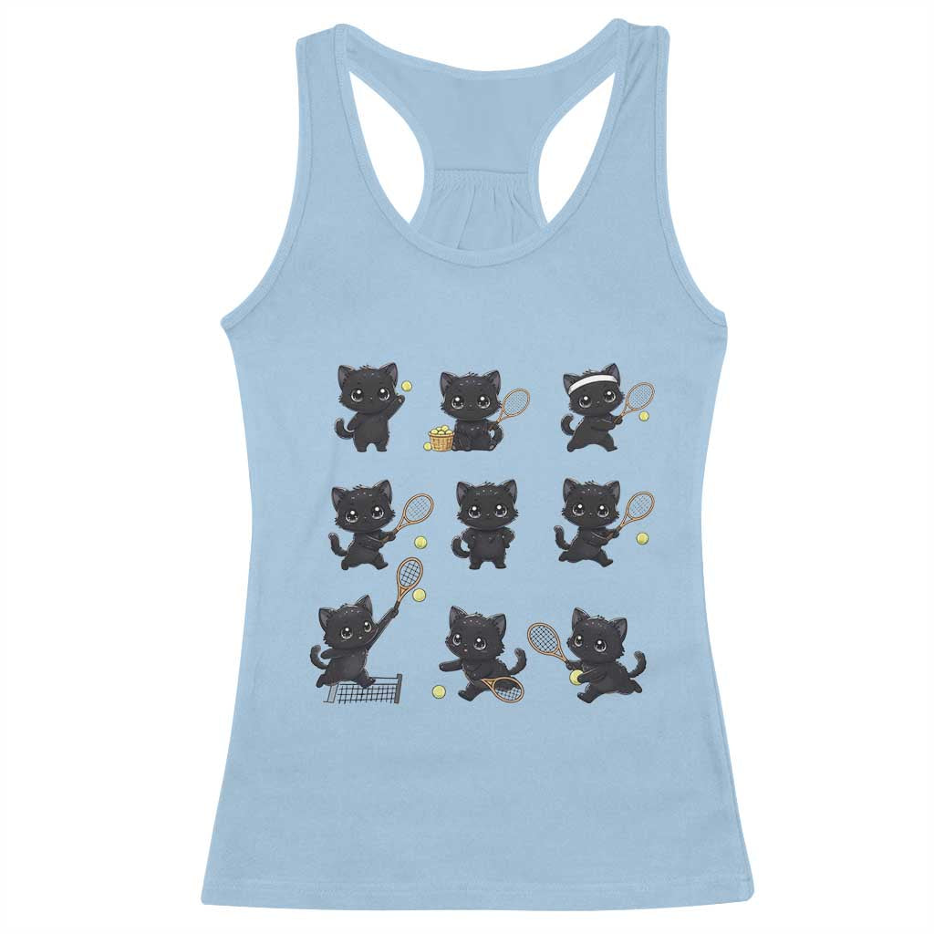 Funny Tennis Game Day Cat Racerback Tank Top Tennis Player Gift TS12 Light Blue Print Your Wear