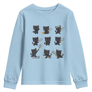 Funny Tennis Game Day Cat Youth Sweatshirt Tennis Player Gift TS12 Light Blue Print Your Wear
