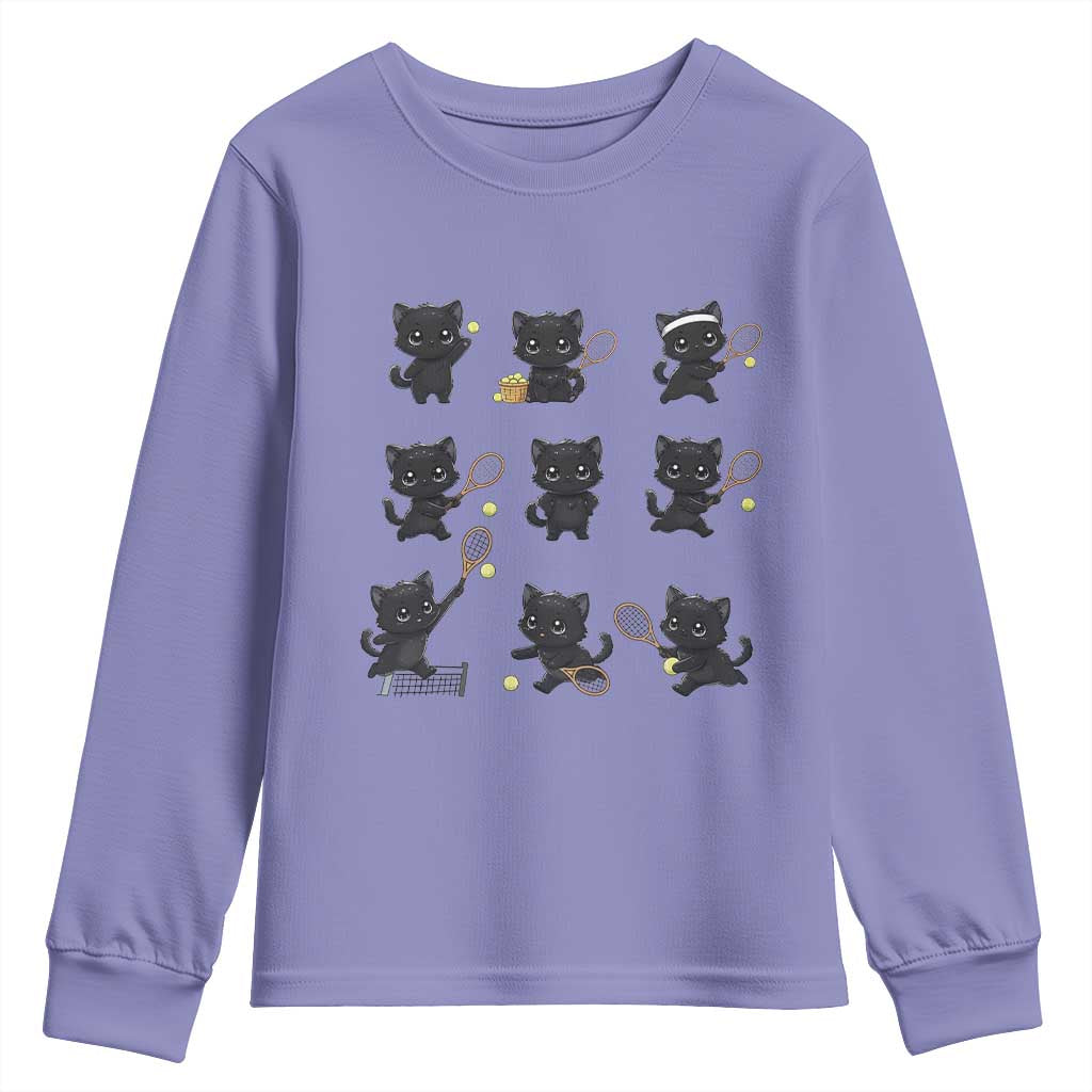 Funny Tennis Game Day Cat Youth Sweatshirt Tennis Player Gift TS12 Violet Print Your Wear