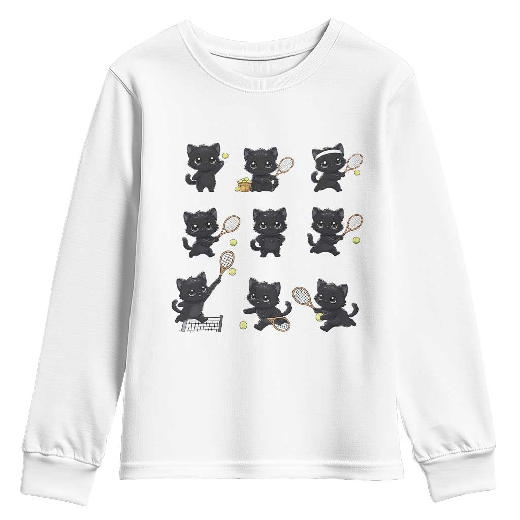 Funny Tennis Game Day Cat Youth Sweatshirt Tennis Player Gift TS12 White Print Your Wear
