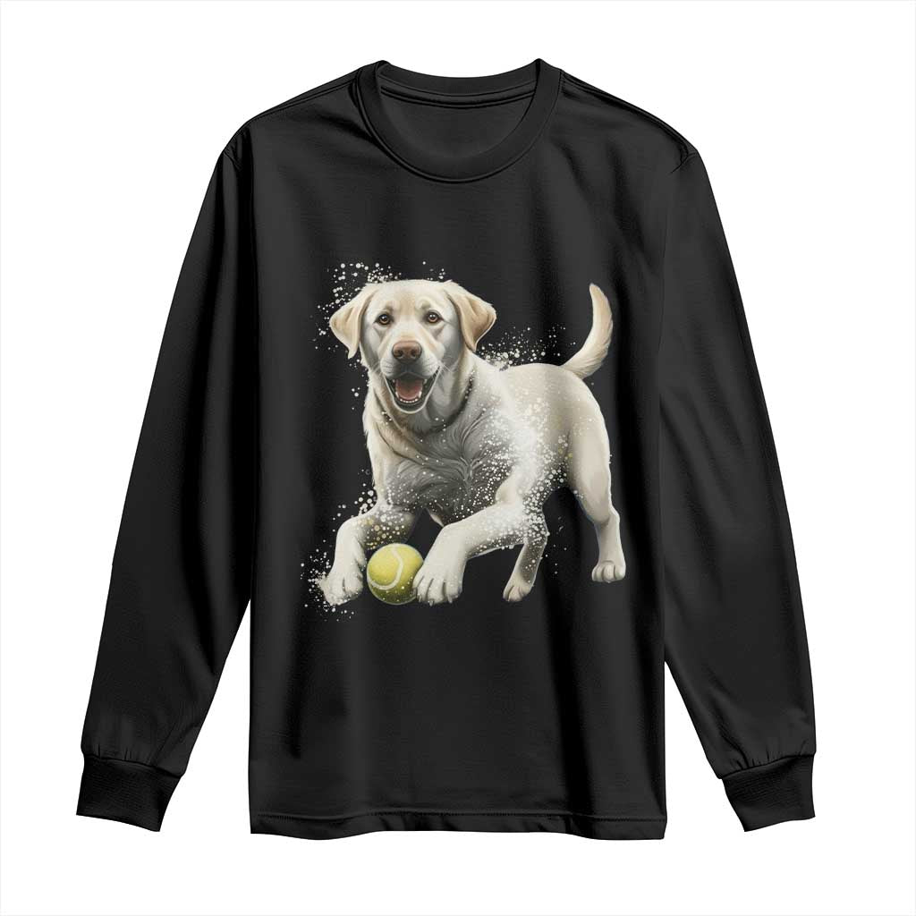 Cute Yellow Labrador Retriever With Tennis Ball Long Sleeve Shirt TS12 Black Print Your Wear