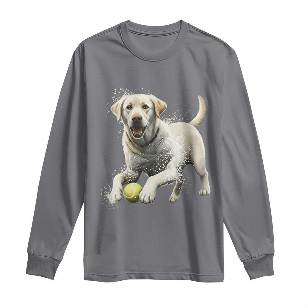 Cute Yellow Labrador Retriever With Tennis Ball Long Sleeve Shirt TS12 Charcoal Print Your Wear