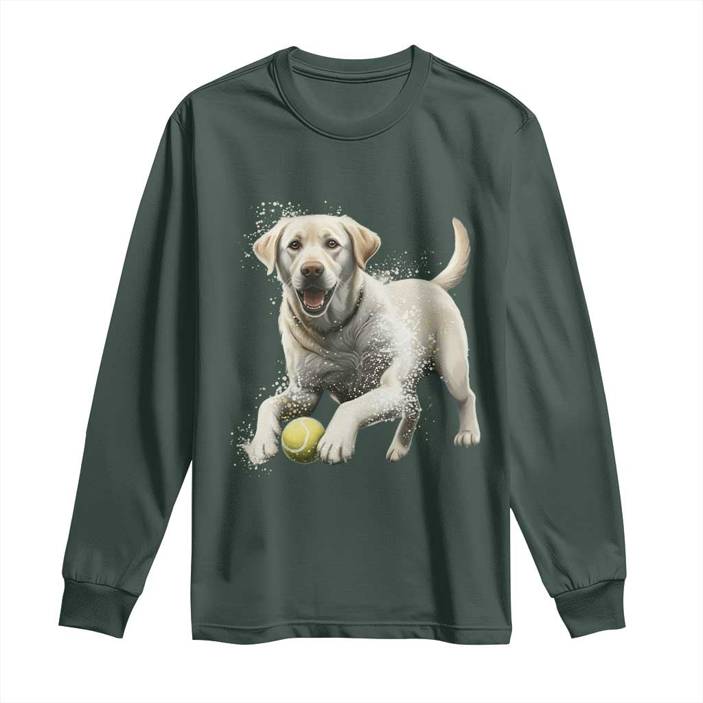 Cute Yellow Labrador Retriever With Tennis Ball Long Sleeve Shirt TS12 Dark Forest Green Print Your Wear
