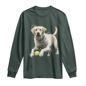 Cute Yellow Labrador Retriever With Tennis Ball Long Sleeve Shirt TS12 Dark Forest Green Print Your Wear