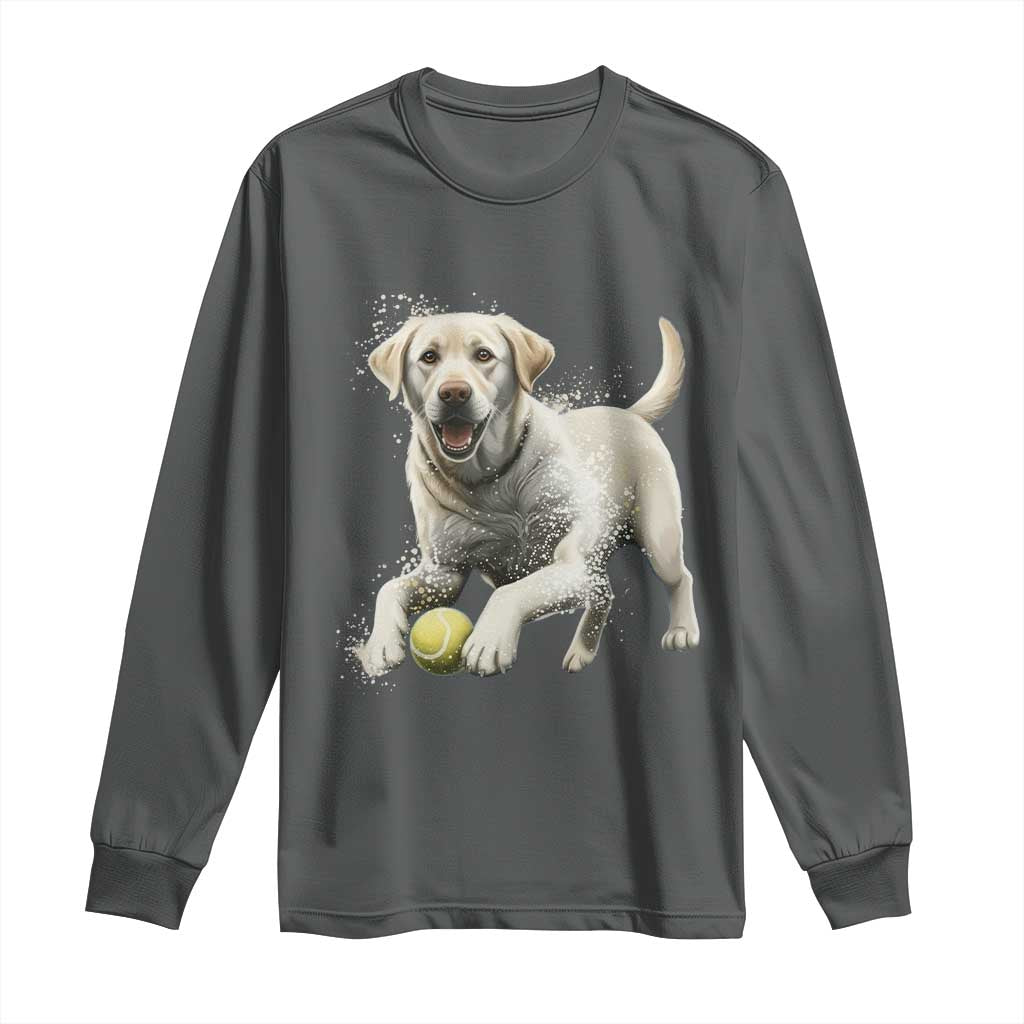 Cute Yellow Labrador Retriever With Tennis Ball Long Sleeve Shirt TS12 Dark Heather Print Your Wear