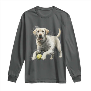 Cute Yellow Labrador Retriever With Tennis Ball Long Sleeve Shirt TS12 Dark Heather Print Your Wear