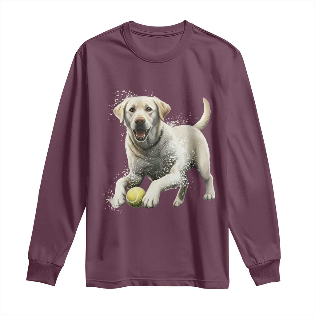 Cute Yellow Labrador Retriever With Tennis Ball Long Sleeve Shirt TS12 Maroon Print Your Wear