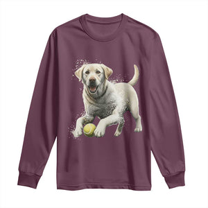 Cute Yellow Labrador Retriever With Tennis Ball Long Sleeve Shirt TS12 Maroon Print Your Wear