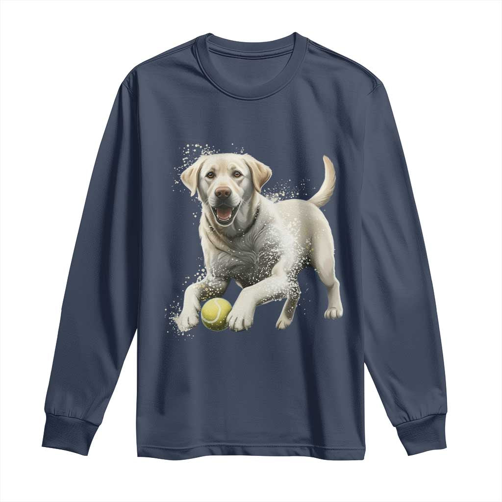 Cute Yellow Labrador Retriever With Tennis Ball Long Sleeve Shirt TS12 Navy Print Your Wear