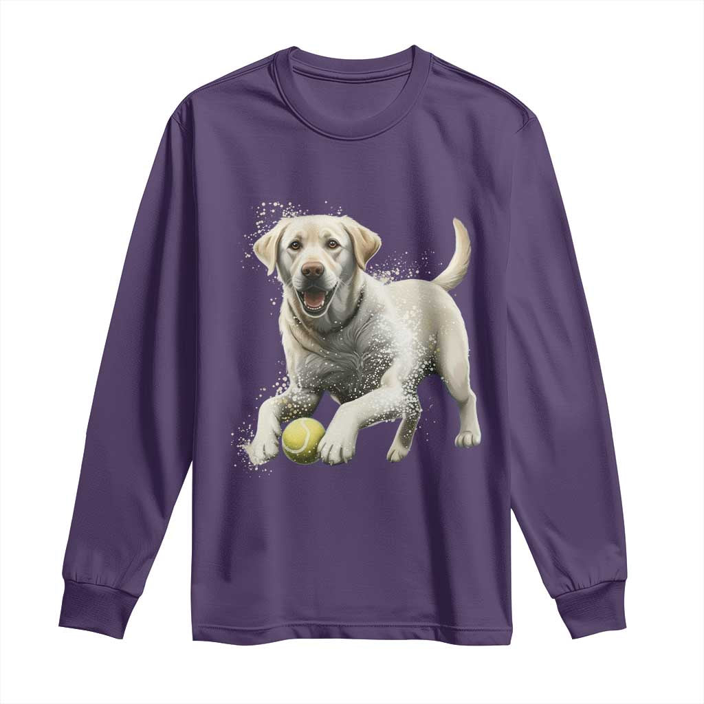 Cute Yellow Labrador Retriever With Tennis Ball Long Sleeve Shirt TS12 Purple Print Your Wear