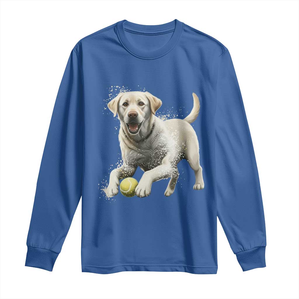 Cute Yellow Labrador Retriever With Tennis Ball Long Sleeve Shirt TS12 Royal Blue Print Your Wear