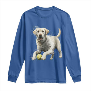 Cute Yellow Labrador Retriever With Tennis Ball Long Sleeve Shirt TS12 Royal Blue Print Your Wear