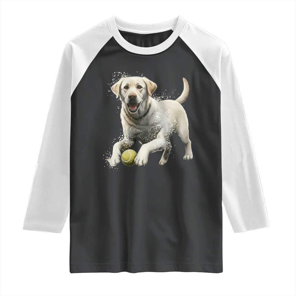 Cute Yellow Labrador Retriever With Tennis Ball Raglan Shirt TS12 Black White Print Your Wear