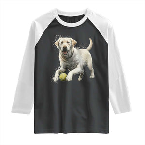 Cute Yellow Labrador Retriever With Tennis Ball Raglan Shirt TS12 Black White Print Your Wear
