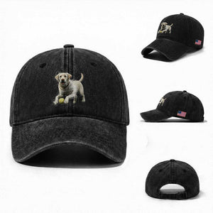 Cute Yellow Labrador Retriever With Tennis Ball Washed Cotton Baseball Cap TS12 Washed Cap Universal Fit Black Print Your Wear