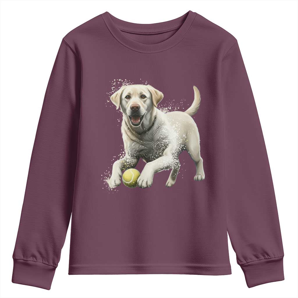 Cute Yellow Labrador Retriever With Tennis Ball Youth Sweatshirt TS12 Maroon Print Your Wear